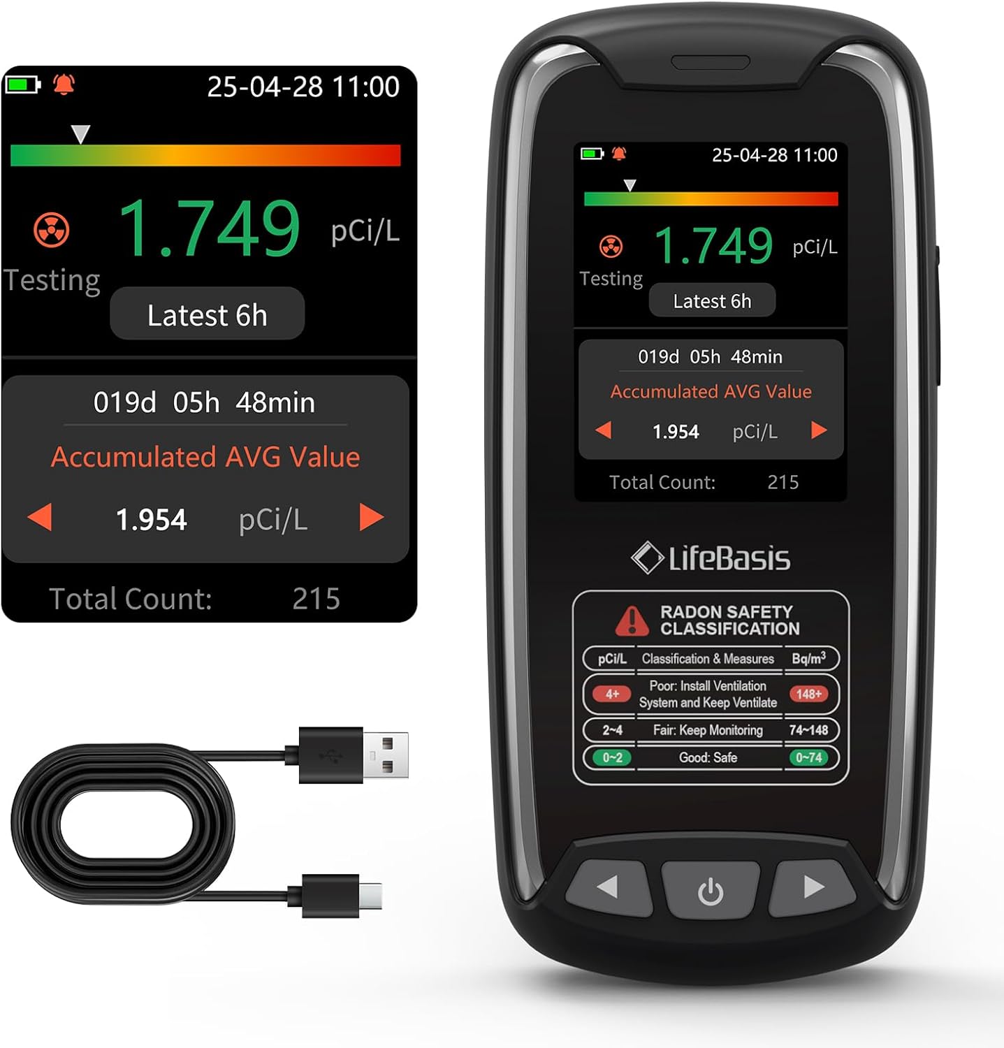 LifeBasis Radon Detector with TFT Display for Home Safety
