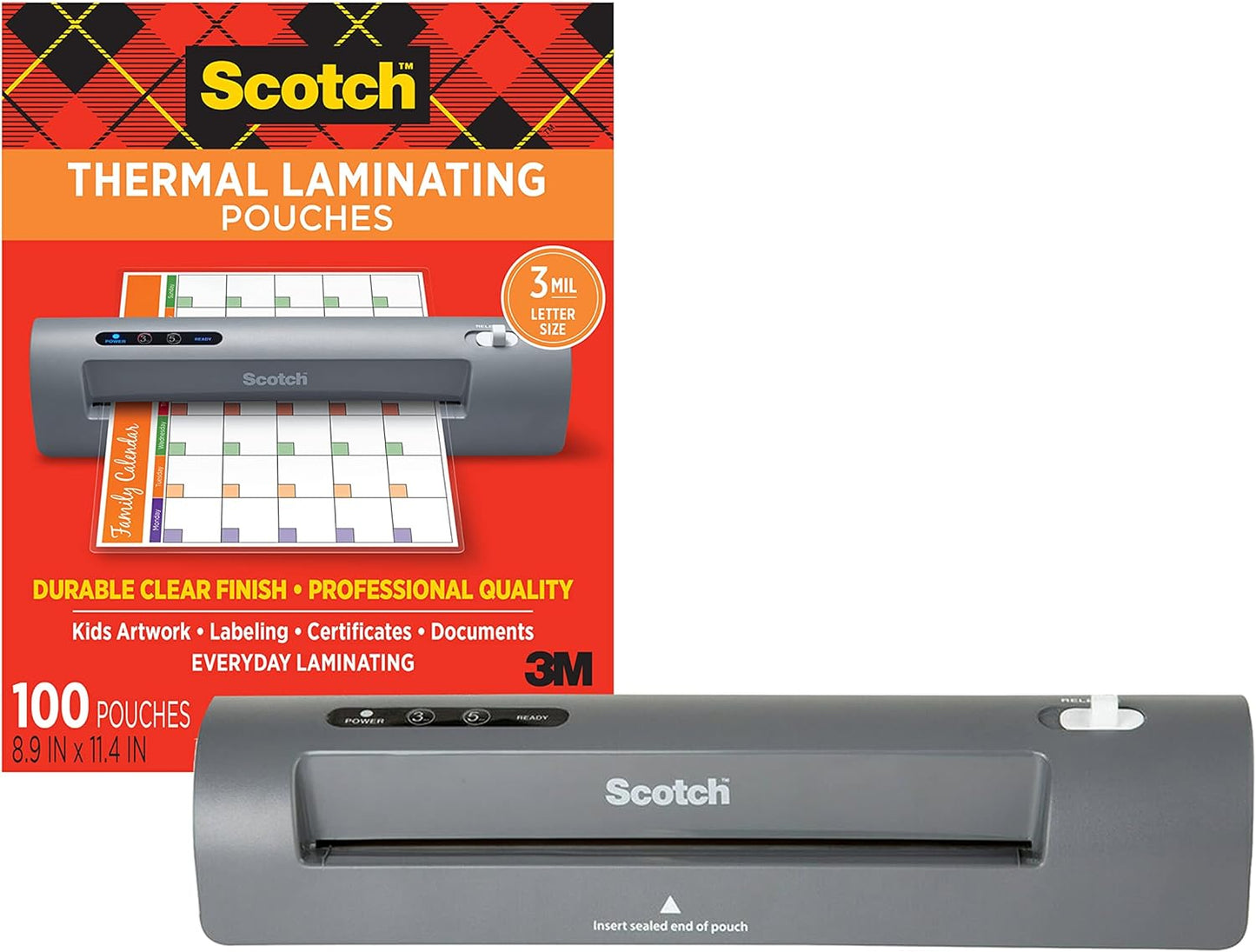 Scotch Thermal Laminator Bundle: Laminate up to 9 Wide with 100-Pack Pouches