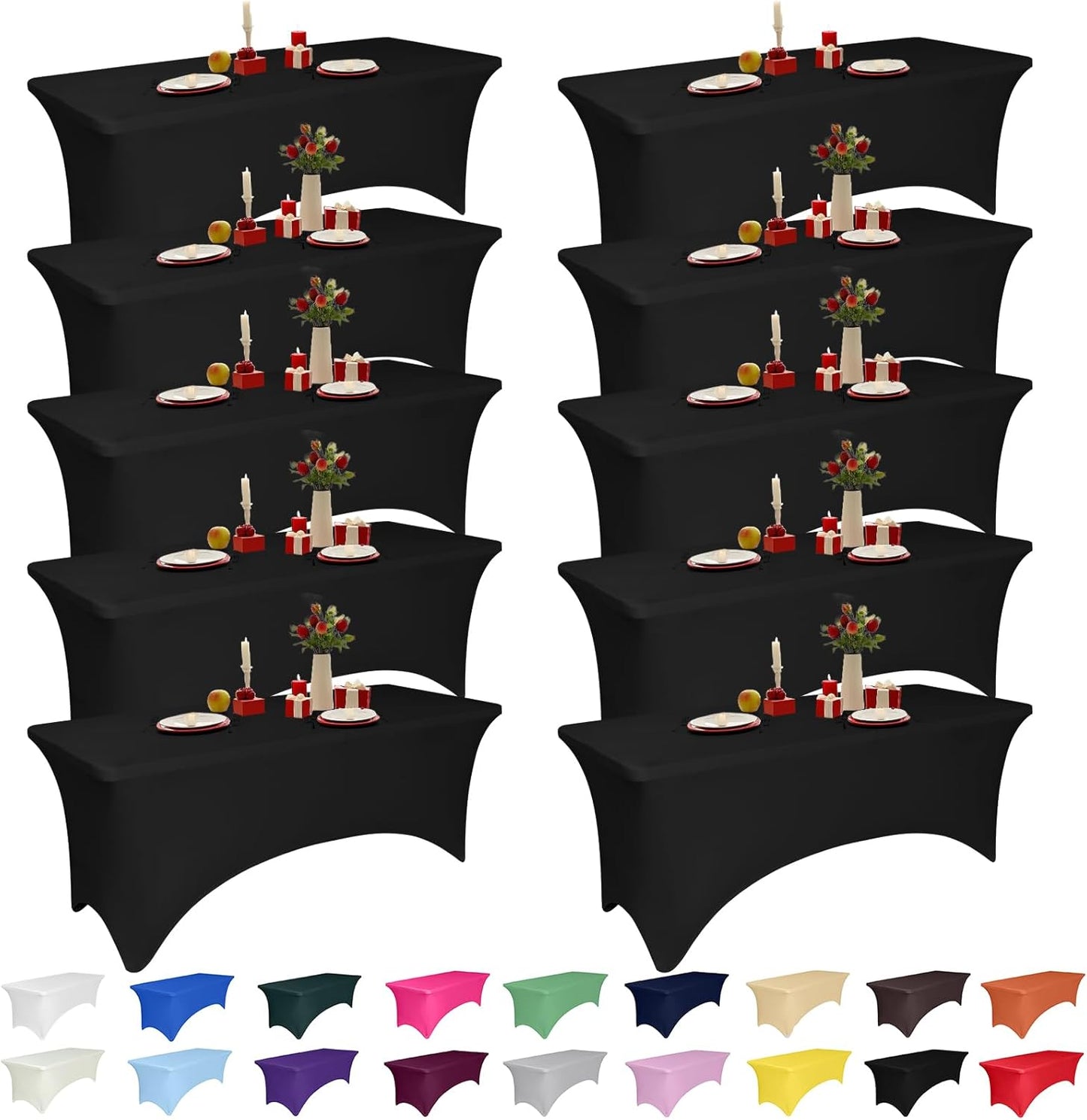 10 Pack 4 Feet Black Spandex Tablecloth for Events & Parties