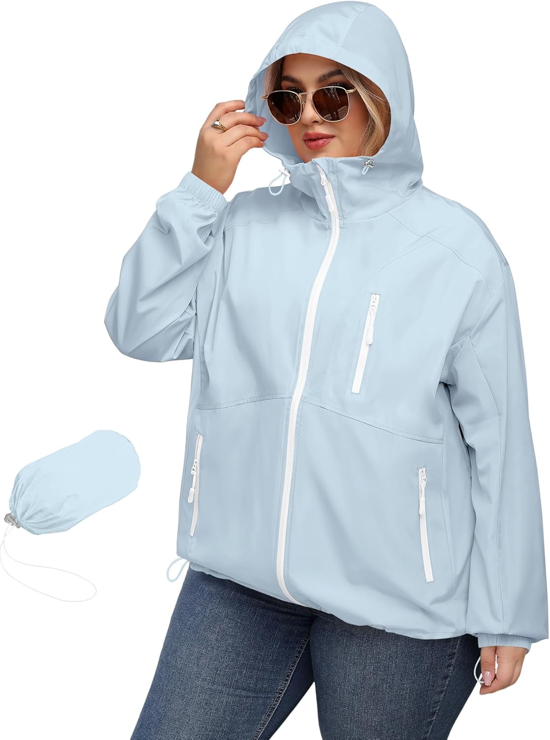 Avoogue Plus Size Womens Rain Jacket with Hood for All Seasons