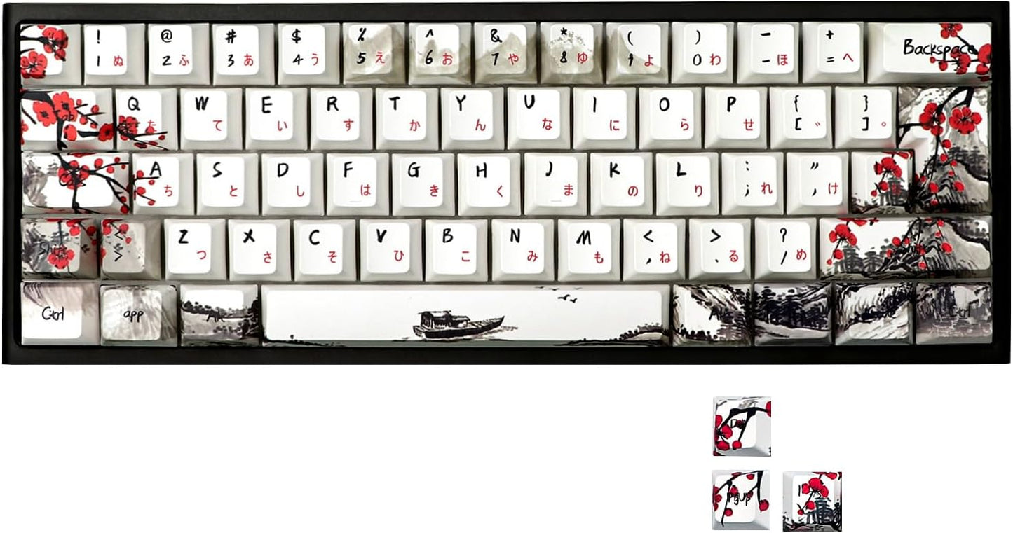 JSJT Plum Blossom Key Caps for Mechanical Keyboards - 80 Keys