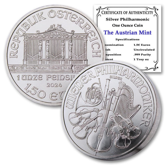 2024 1 oz Austria Silver Philharmonic Coin Brilliant Uncirculated