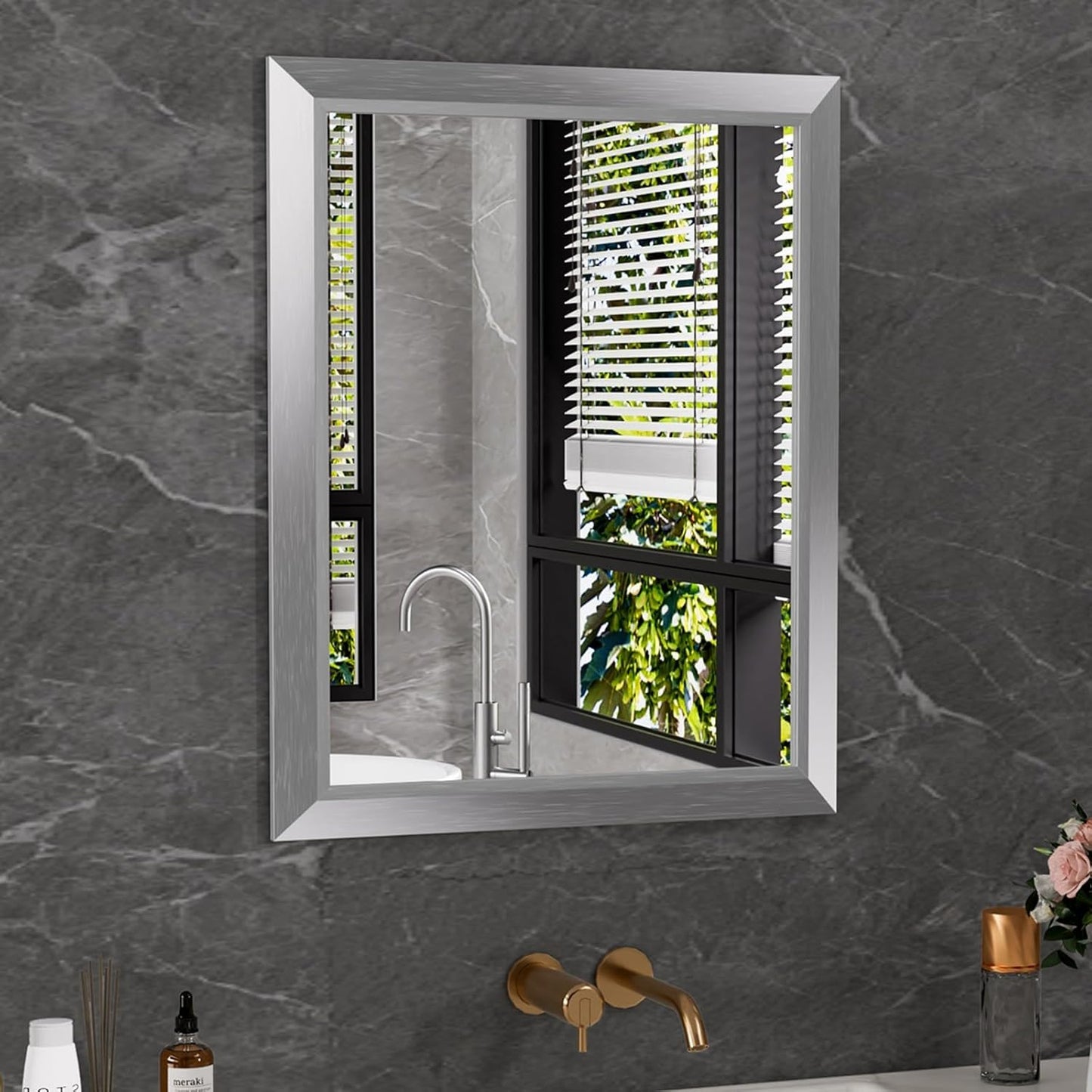 Amorho 24x30 Inch Bathroom Mirror with Thick Metal Frame