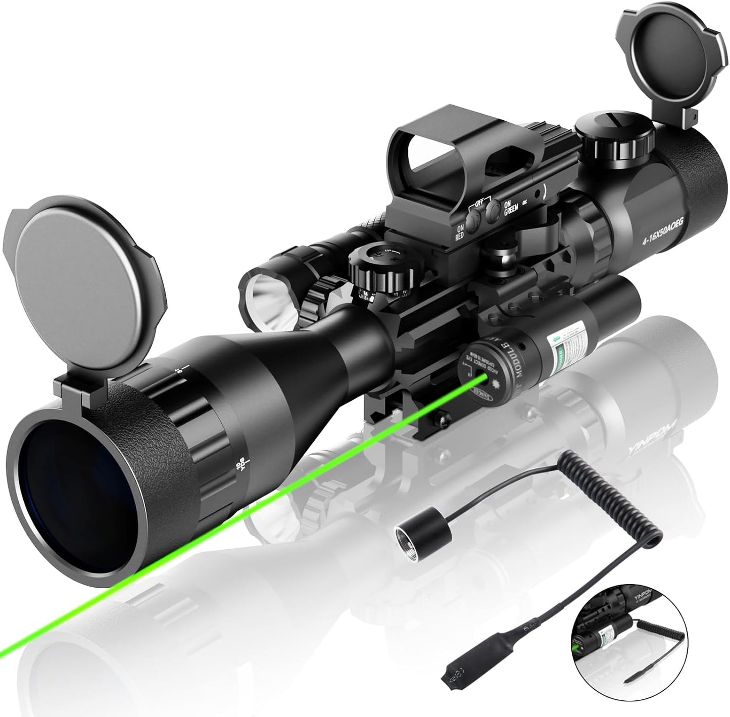 4-16x50AO Rifle Scope with Red/Green Dual Illumination Features