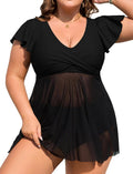 Plus Size Tankini Swimsuit Swim Dress - Tummy Control Two Piece soft