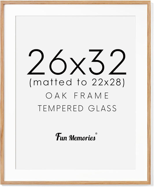 Natural Oak Wood Frame 26x32 with Tempered Glass for 22x28