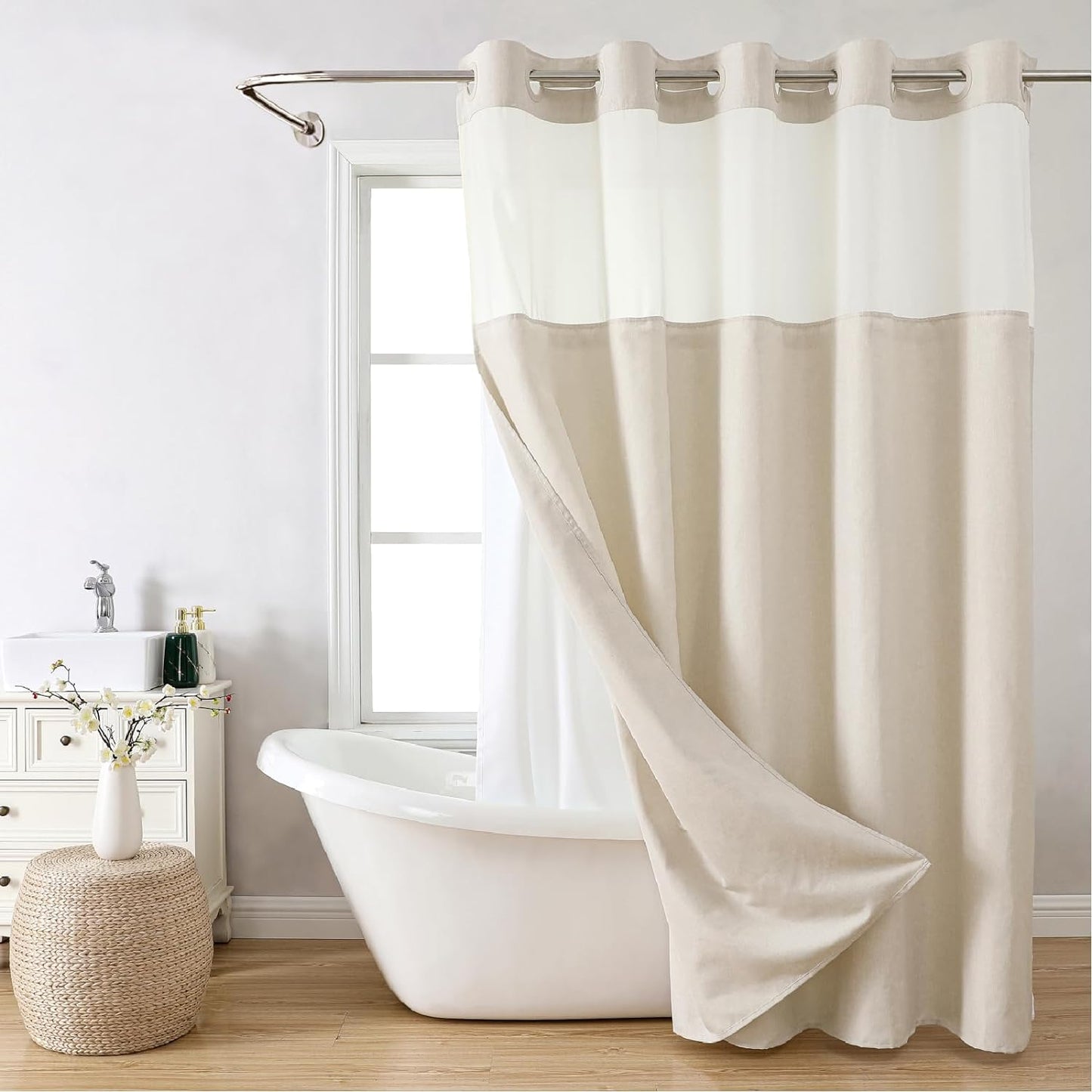 Hotel Luxury Snap-in Liner Shower Curtains, Waterproof & Washable