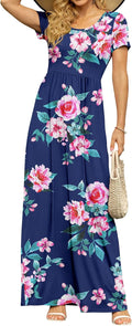DB MOON Womens Summer Maxi Dress Casual Empire Waist - With Pockets 1