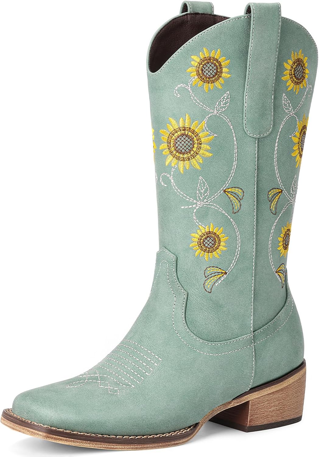 Cowboy Boots for Women - Mid Calf Floral Embroidery Design