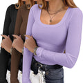 Ekouaer Womens Square Neck Ribbed Long Sleeve Tops - 3 Pack Thermal