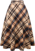 IDEALSANXUN Womens Plaid Wool A-Line Pleated Long Skirt - Warm Fall