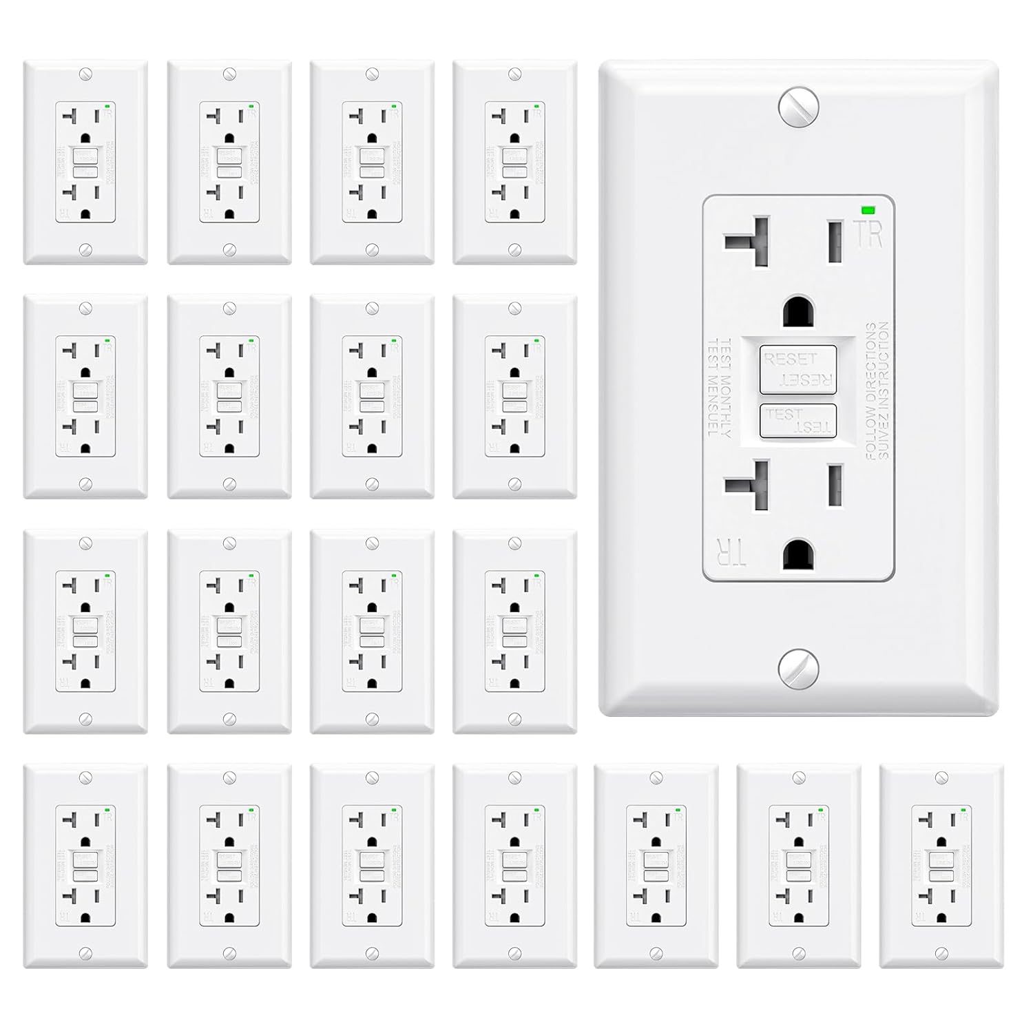 ELEGRP GFCI Outlet 20 Amp with Self-Test and Tamper Resistance