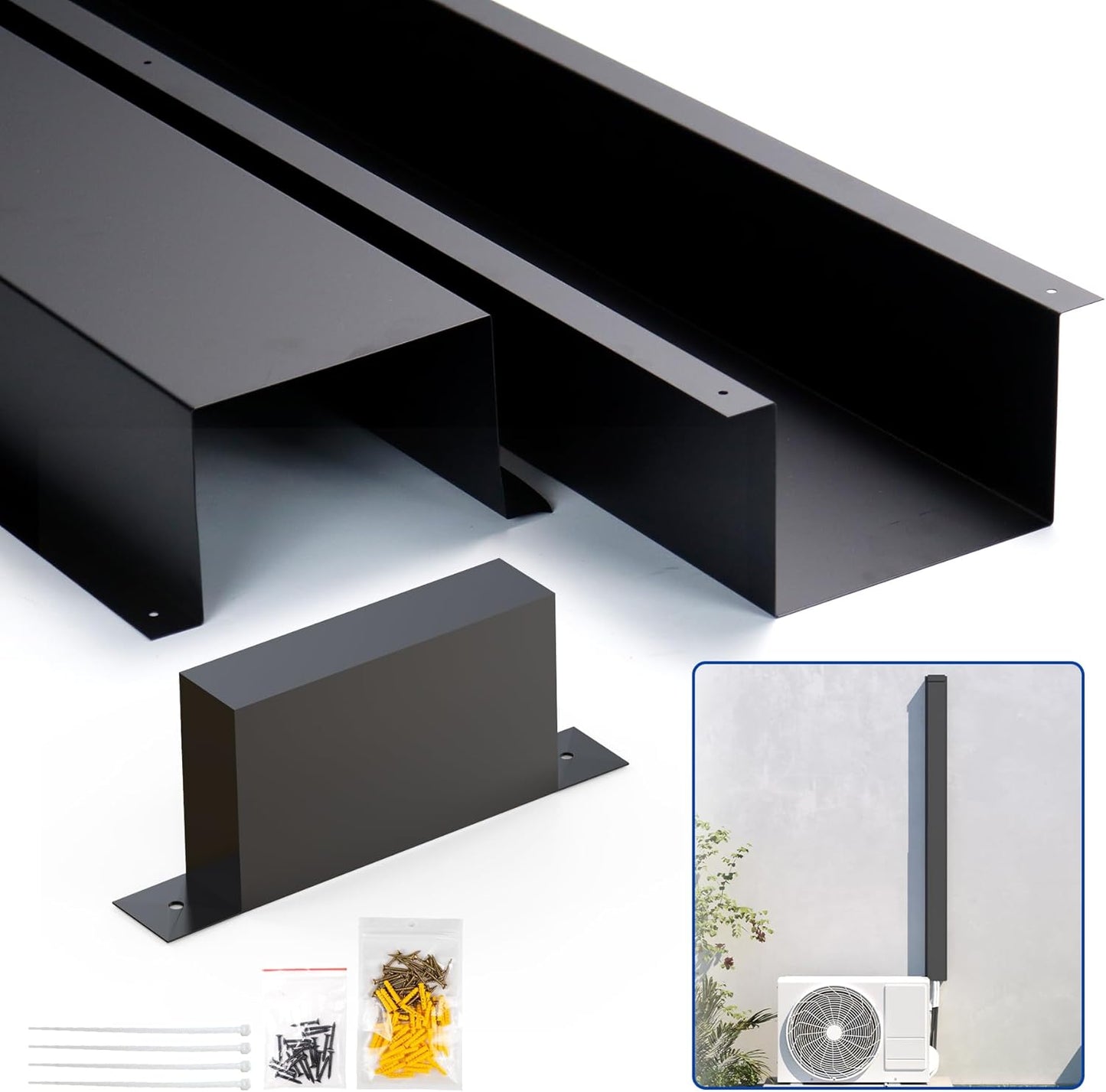 Black Metal Line Cover Kit - Hide AC Tubing Stylishly! 