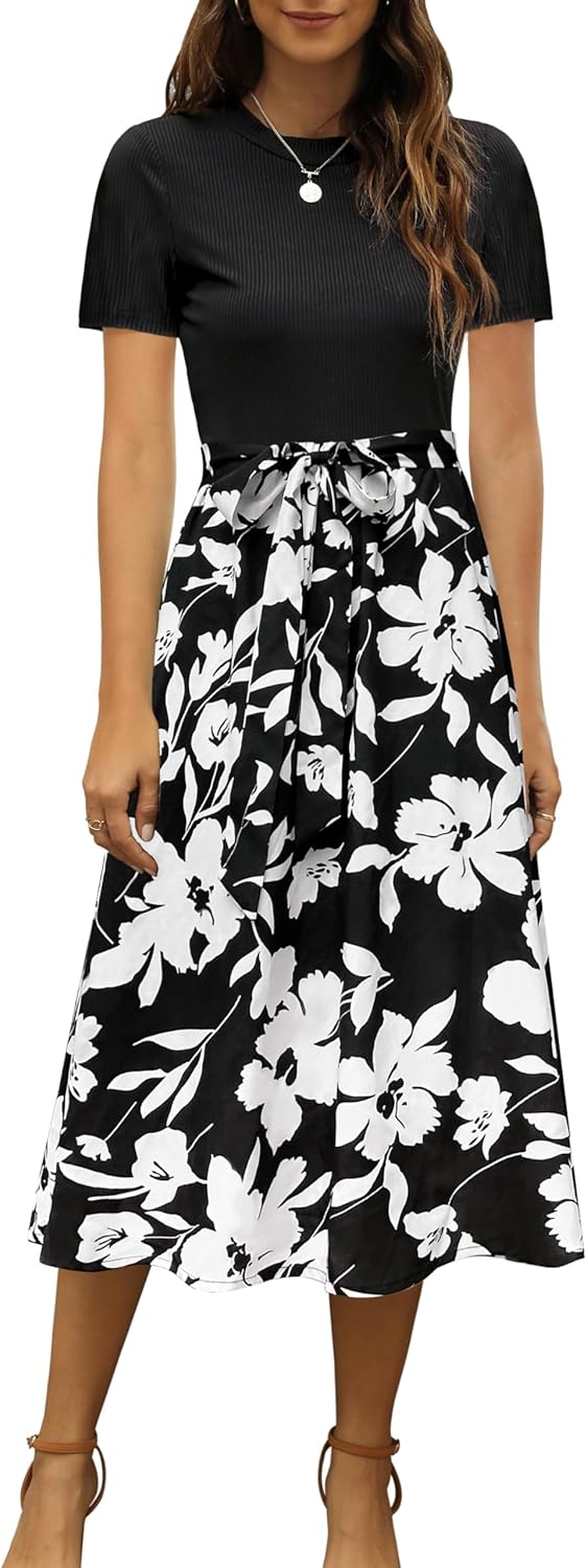 Zattcas Women Summer Dress Short Sleeve Modest Midi Outfit