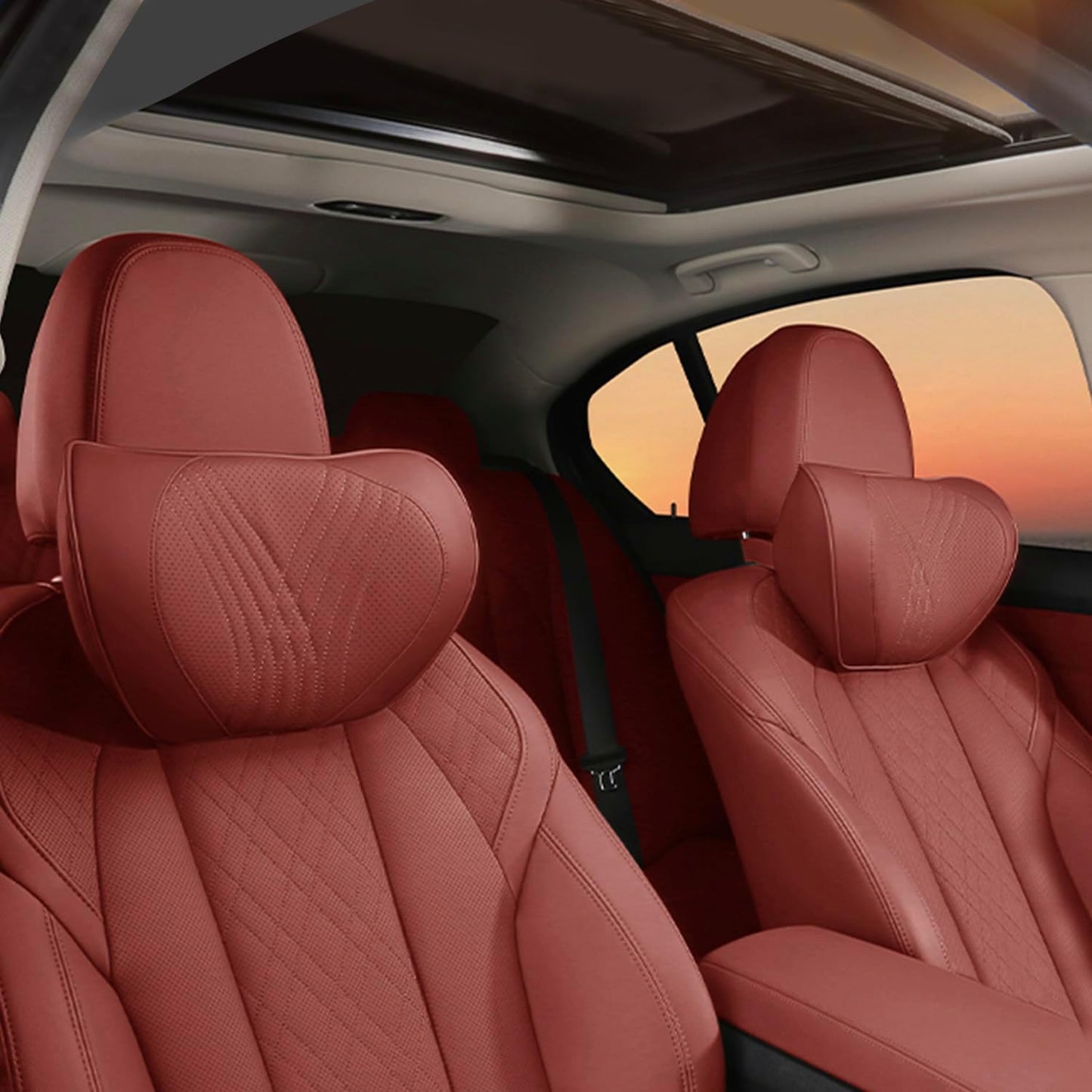 Car Neck Pillow Memory Foam Premium Leather Headrest Cushion