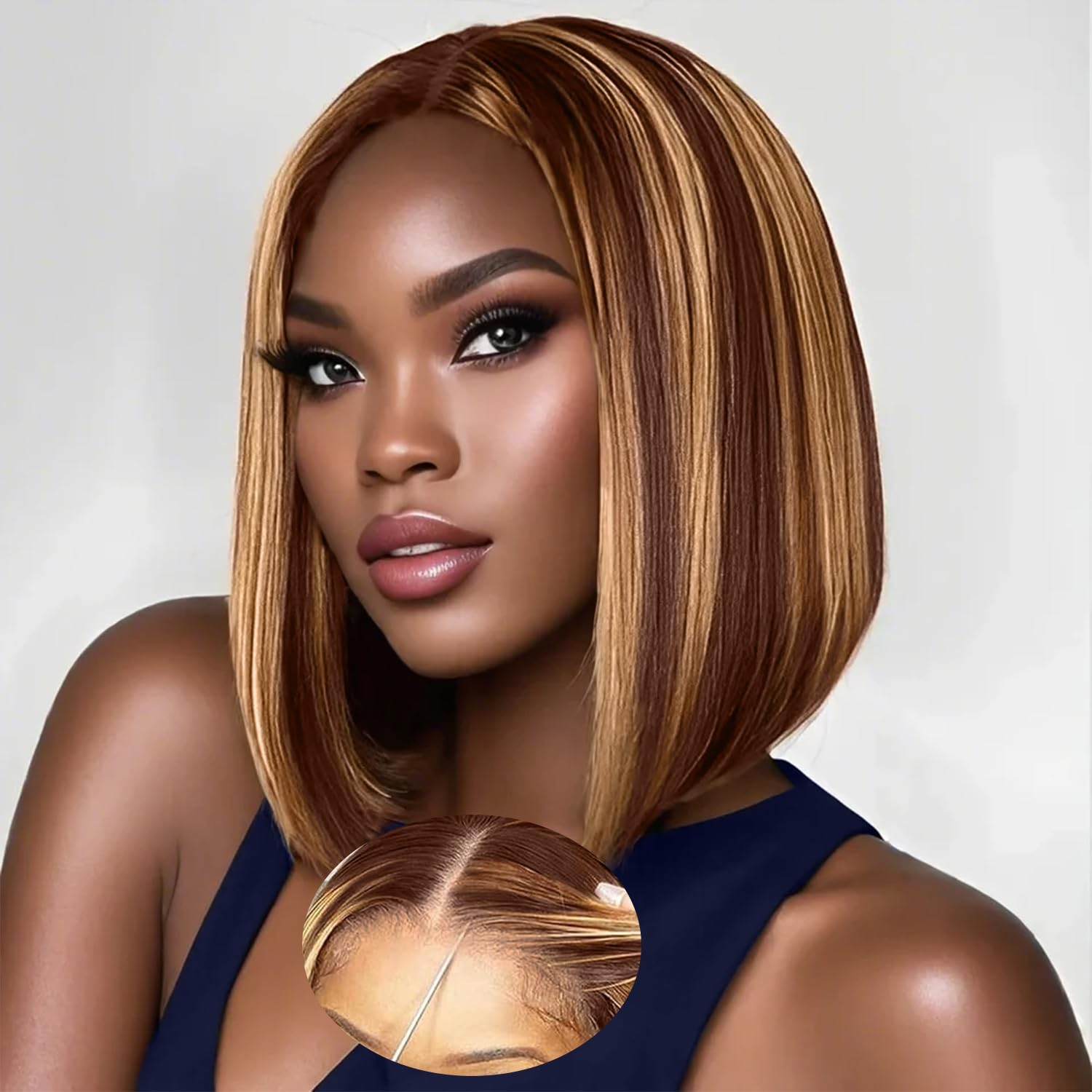 14Inch Blonde Highlight Bob Glueless Wig by AHUFALU