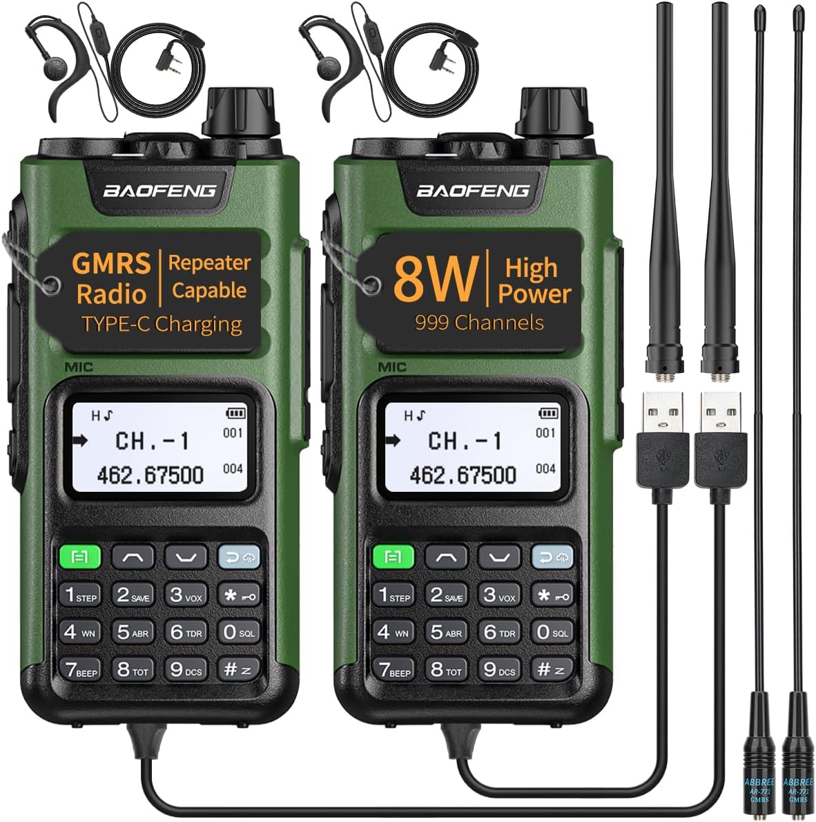 BAOFENG GMRS Radio Handheld Long Range Walkie Talkie 2Pack