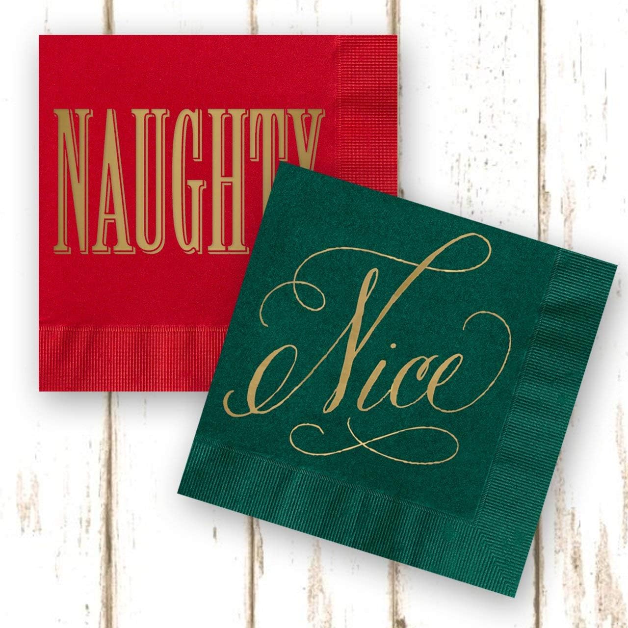 Festive Holiday Cocktail Napkins Set - Naughty or Nice - Set of 40