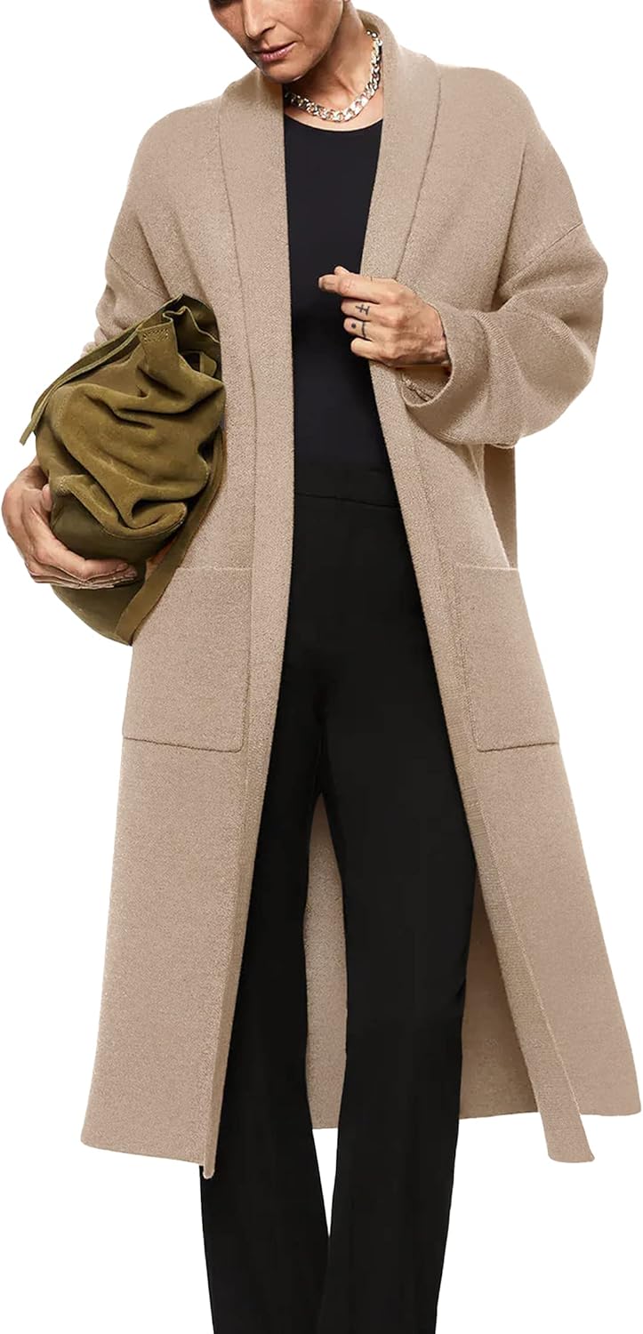Womens Long Sleeve Maxi Cardigan Open Front Cozy Sweater Coat