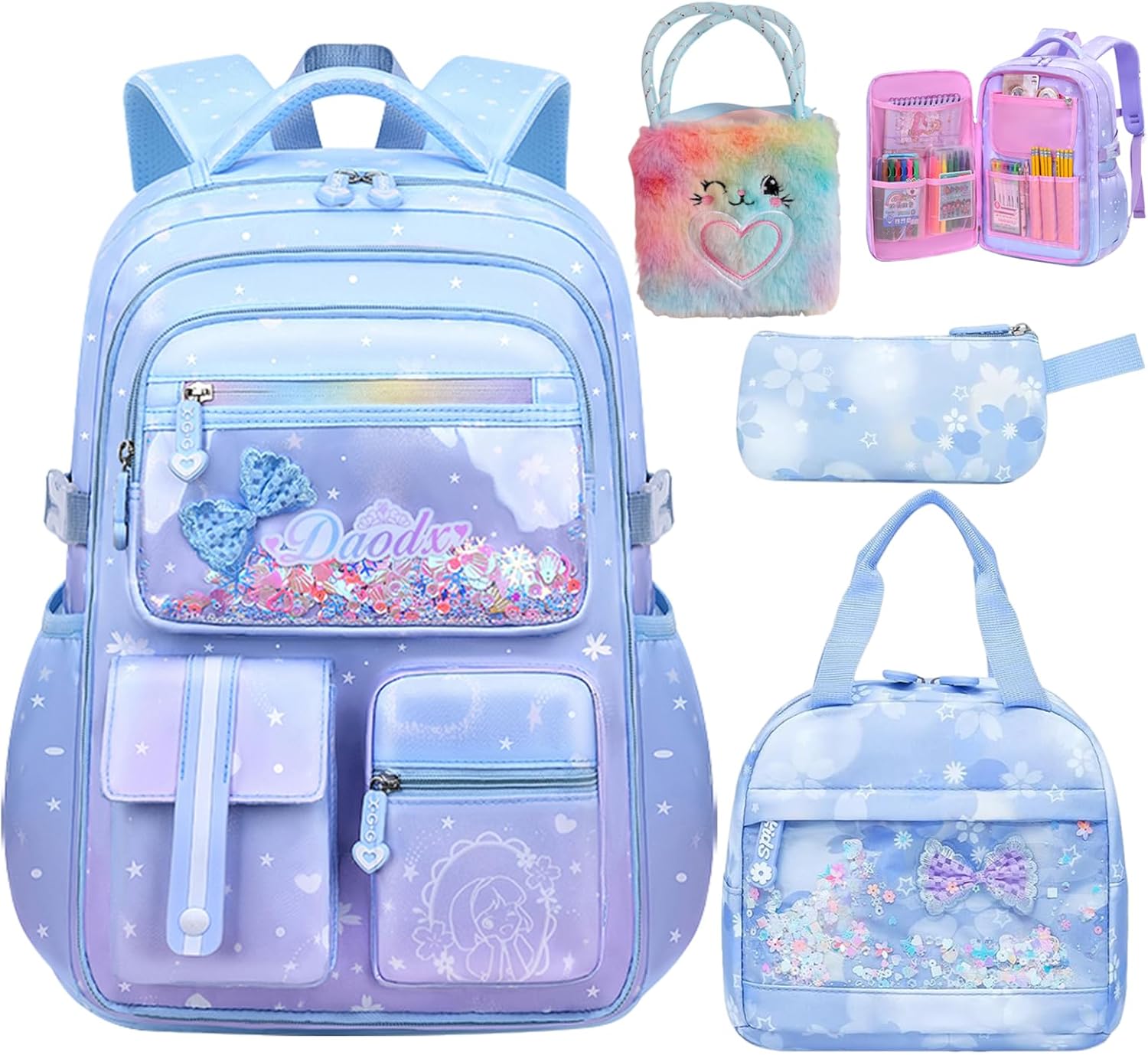 Kawaii Girls Backpack Set with Lunch Bag and Pencil Case