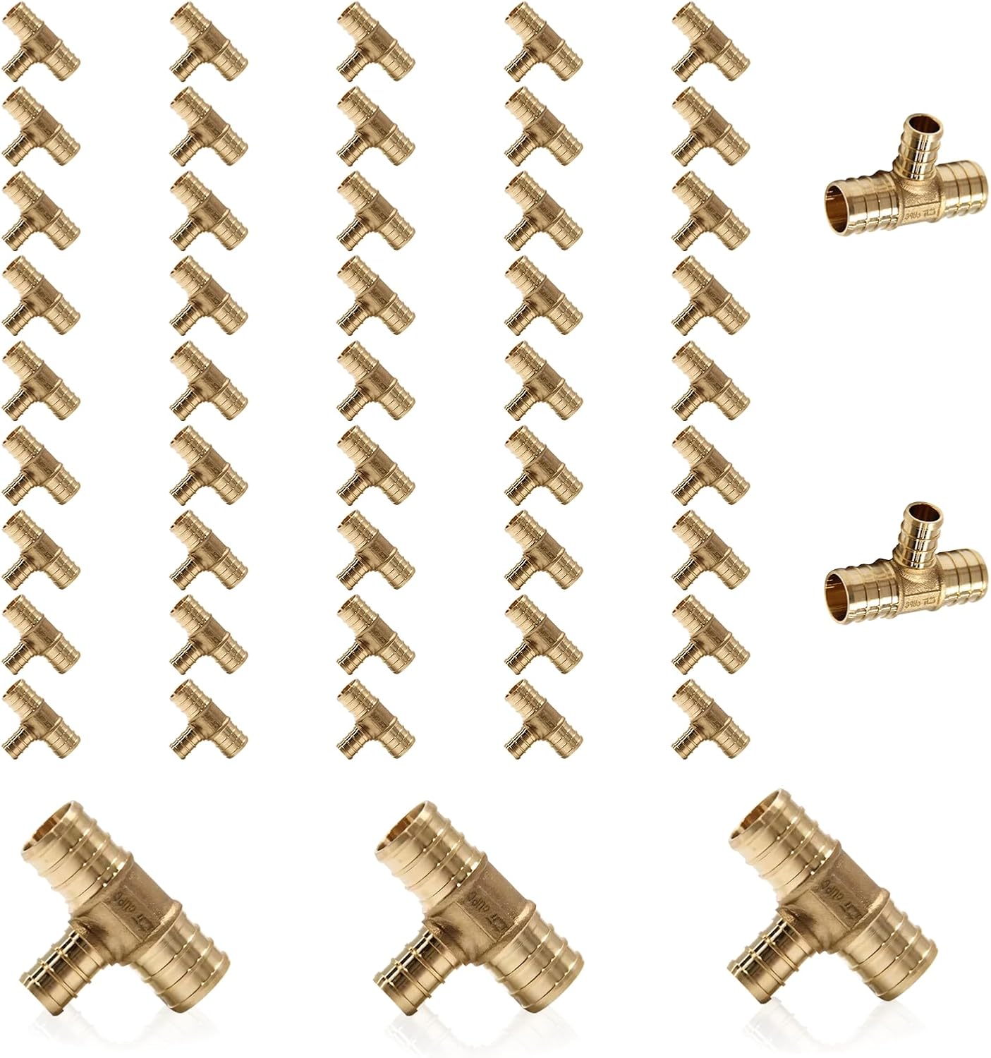 PEX Fittings 50-Pack 3/4in x 3/4in x 1/2in Reducing Tee Brass