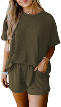 Women's 2-Piece Ribbed Lounge Set - Short Sleeve Top & High Waist