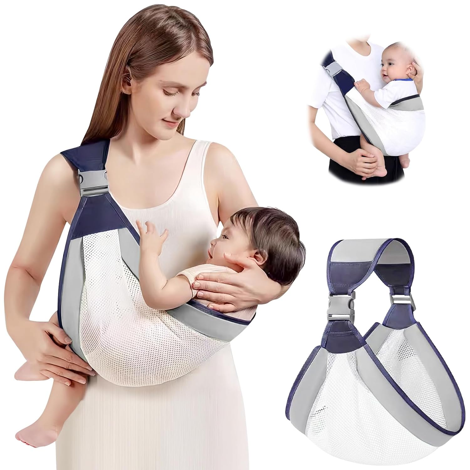 Adjustable Labor-Saving Baby Sling Carrier - 7-44 lbs - Grey