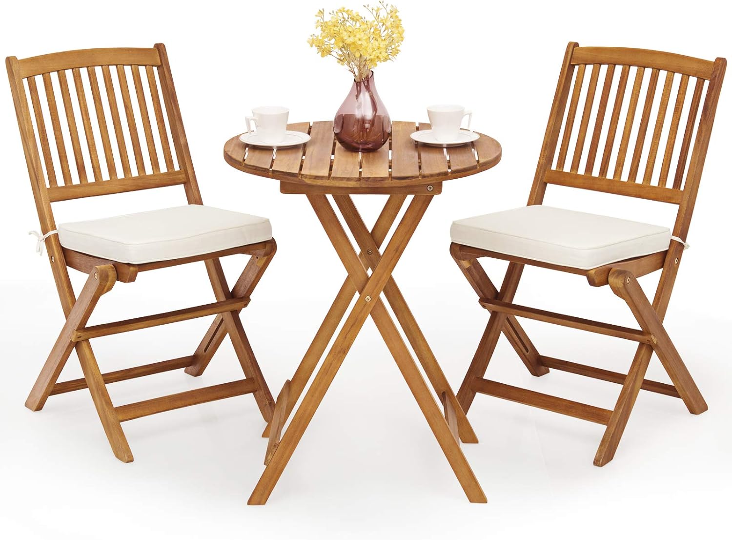 Giantex 3Pcs Patio Bistro Set with Cushioned Chairs for Comfort