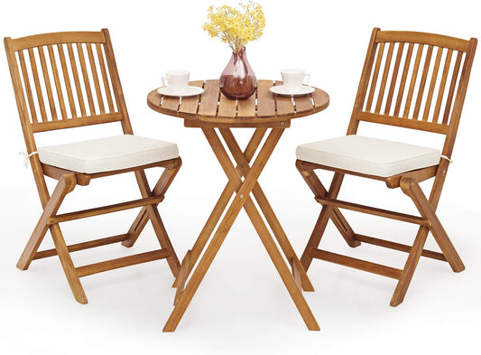 Giantex 3Pcs Patio Bistro Set with Cushioned Chairs for Comfort