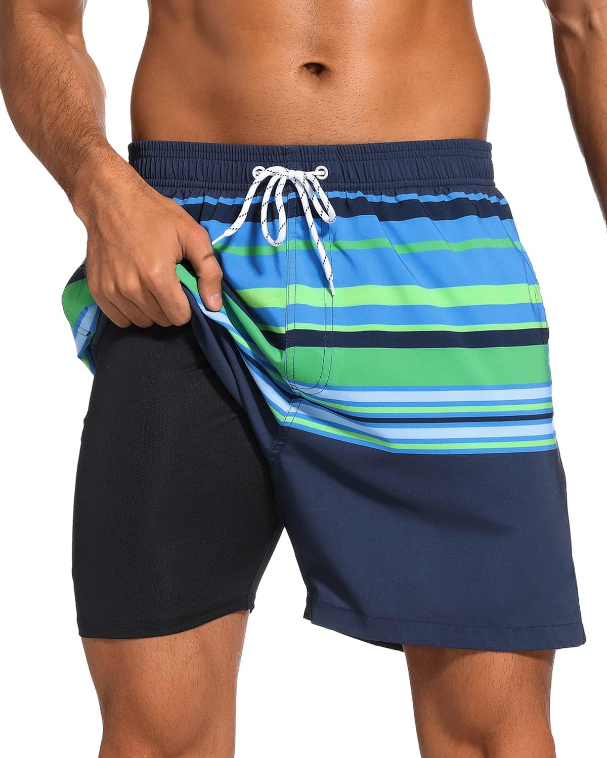 SILKWORLD Mens Swim Trunks with Compression Liner for Comfort