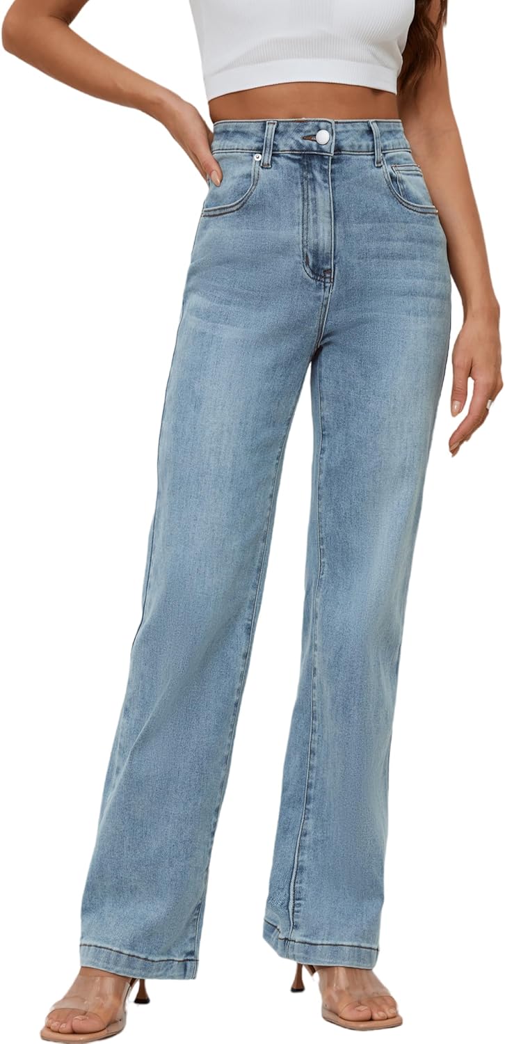 Womens High Waisted Straight Leg Loose Stretchy Jeans 2025