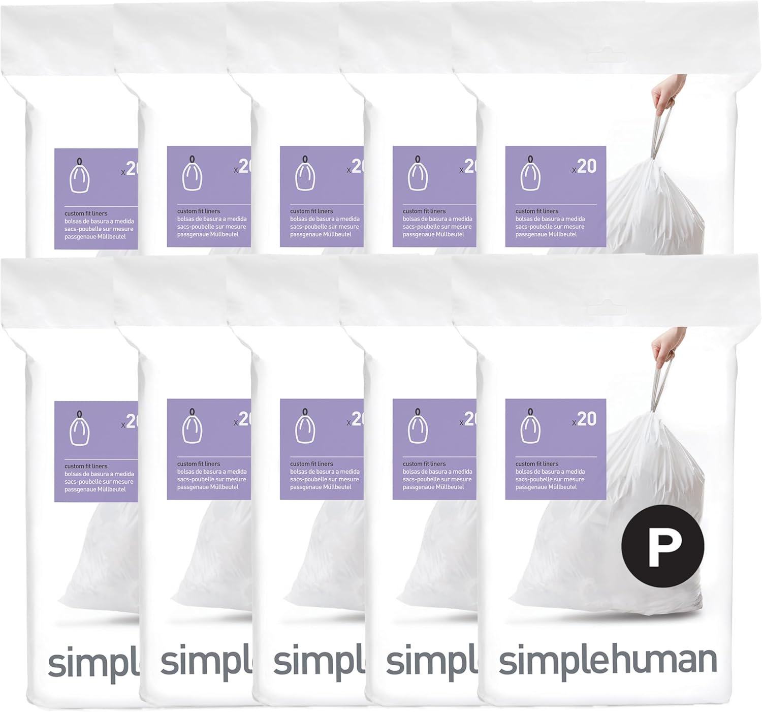 simplehuman Code P Custom Fit Liners for 50-60 Liter Trash Cans
