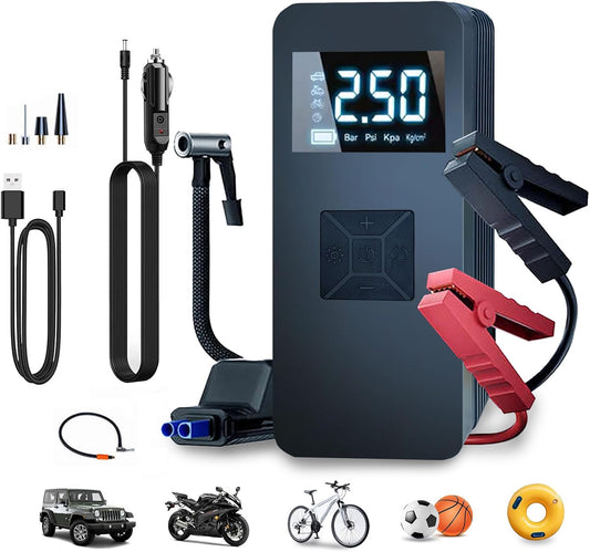 Portable Car Battery Jump Starter with Air Compressor and LED Light