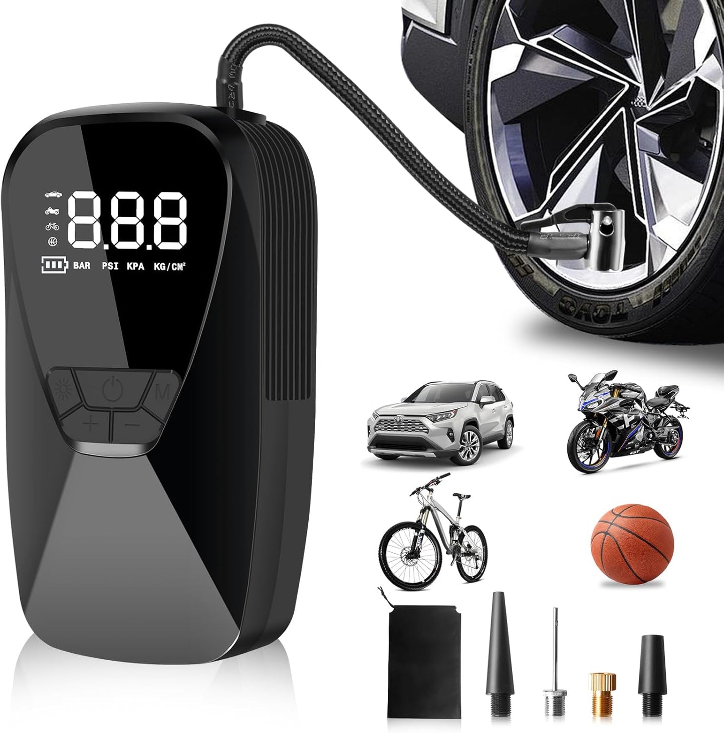 Portable 150PSI Tire Inflator: Rechargeable & LED Light