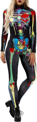 Fixmatti Women Skull Print Long Sleeve Jumpsuit - Flattering Halloween