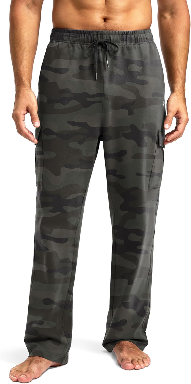 Pudolla Men's Cotton Sweatpants with Cargo Pockets for Comfort