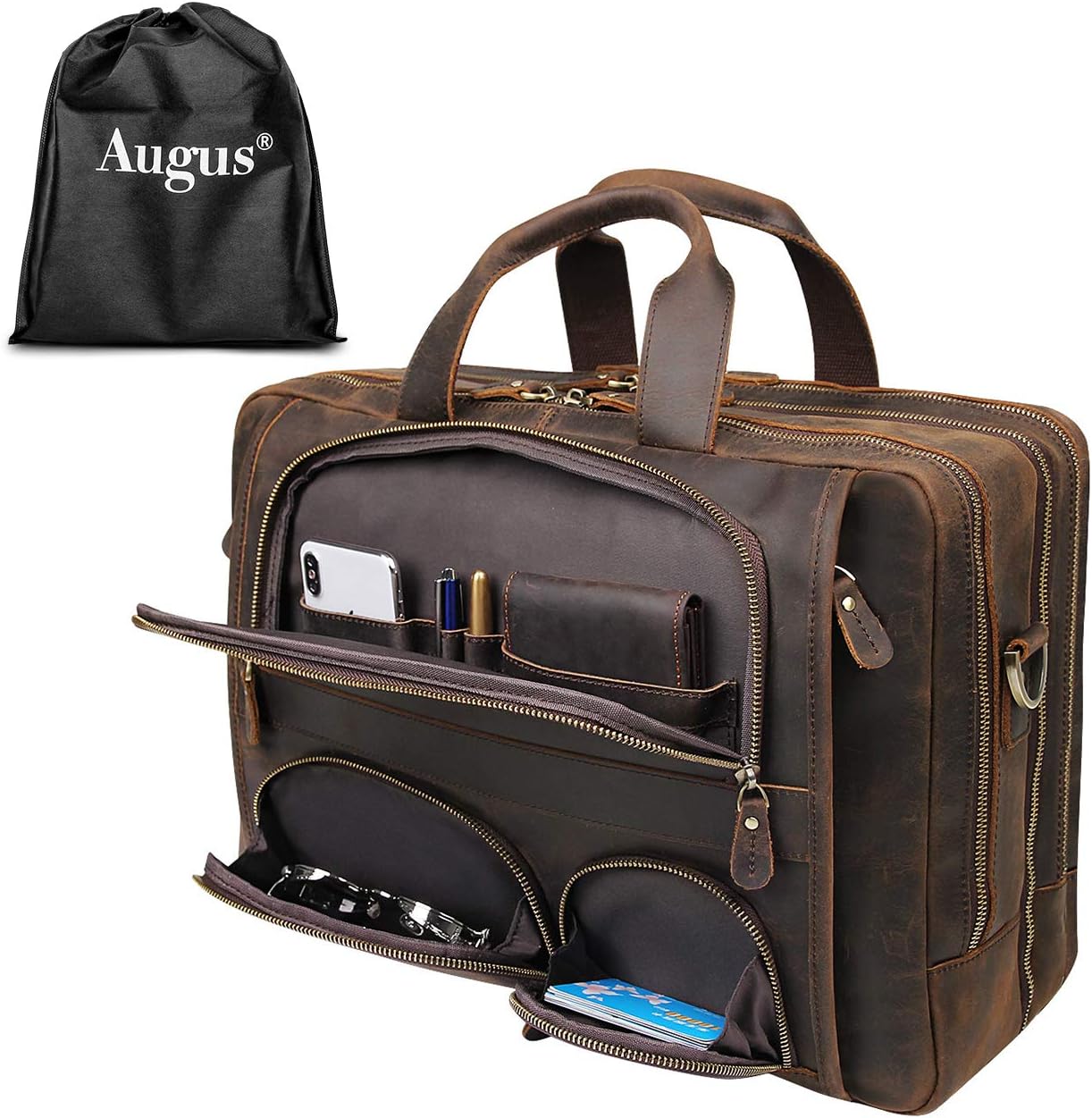 Augus Business Travel Briefcase Genuine Leather Duffel Bag