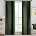 Olive Green Velvet Blackout Curtains 90 in - Thermal, Sound Reducing