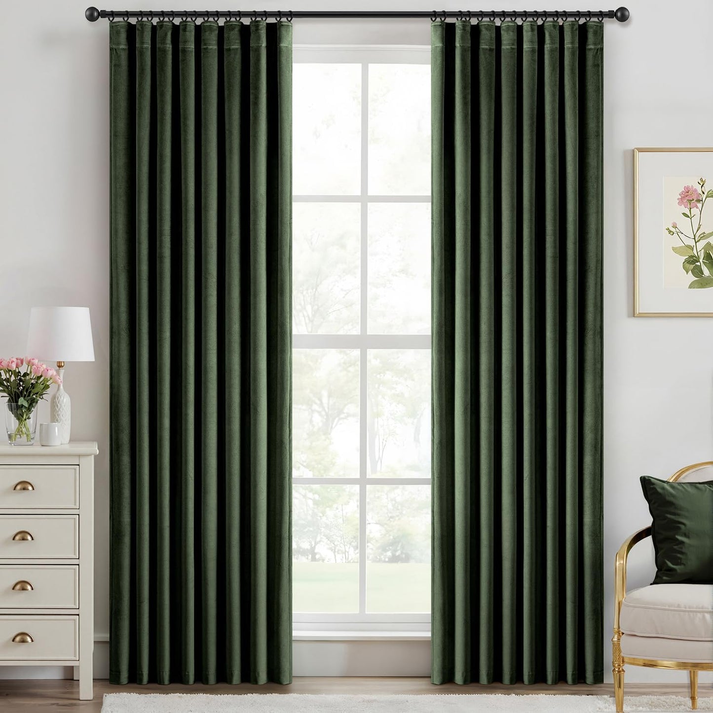 Olive Green Velvet Curtains for Elegant Room Darkening