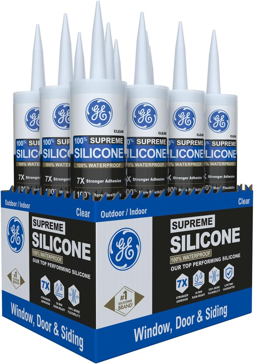 GE Supreme Silicone Caulk for Windows and Doors, Clear 10 fl oz