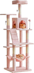 MWPO 63.8-Inch Pink Cat Tree for Indoor Cats with Hammock