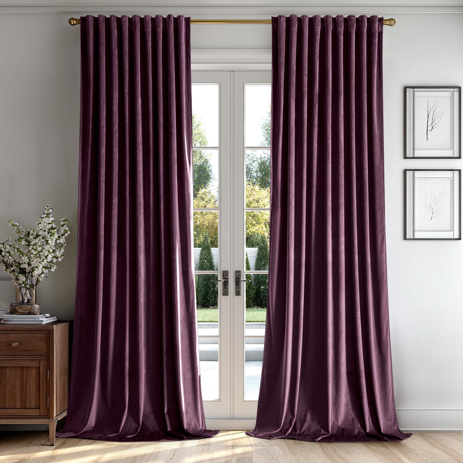 MIULEE Dark Purple Velvet Curtains - Luxury Blackout Drapes