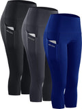 Women's High Waist Tummy Control Capri Leggings with Pocket - NELEUS