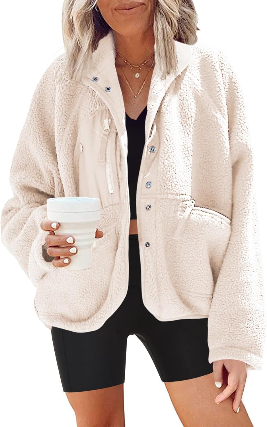 Nirovien Womens Fuzzy Fleece Jacket for Cozy Winter Wear