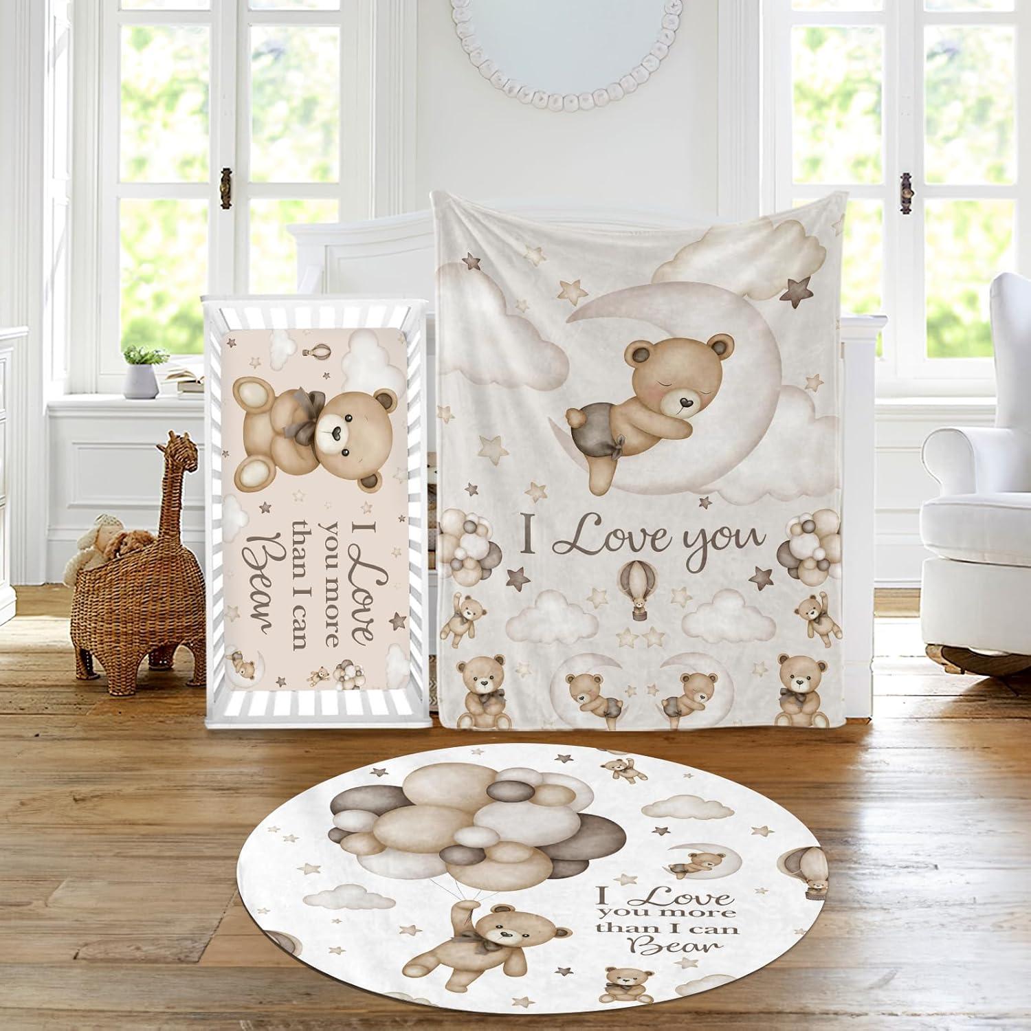 Baby Crib Bedding Set - Moon Animal Nursery 3 Pcs Chic Soft
