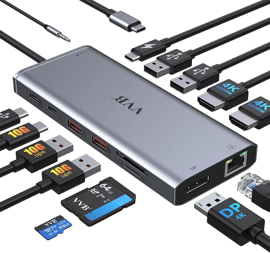 USB C Laptop Docking Station Dual Monitor HDMI 14 in 1 Hub