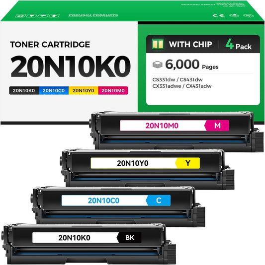 20N10 Toner Cartridges Set for Lexmark Printers - 4 Pack