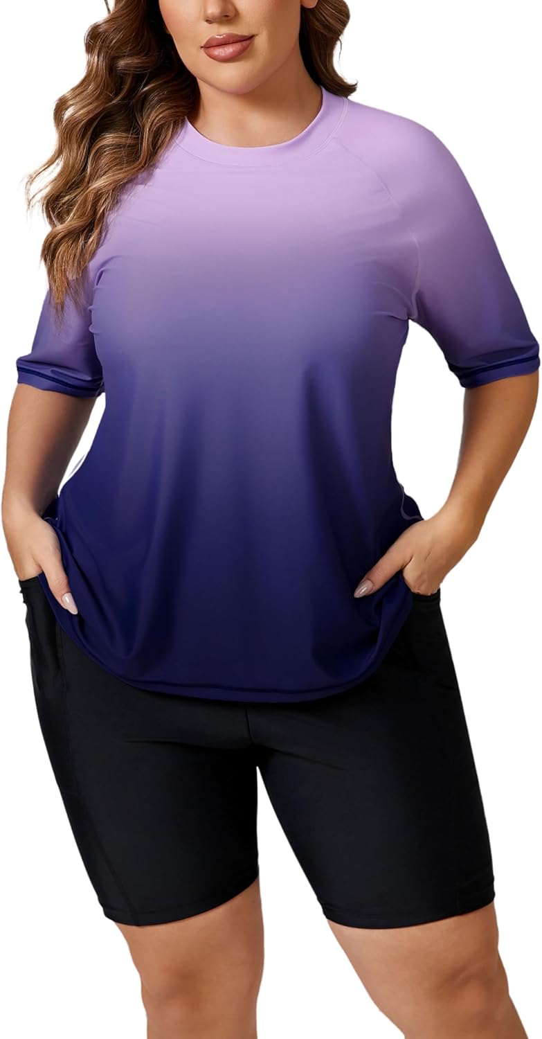 Halcurt Women's Plus Built in Bra Rash Guard Swim Set Review