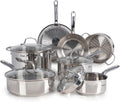 T-fal Stainless Steel Cookware Set, 11 Piece - Durable Induction