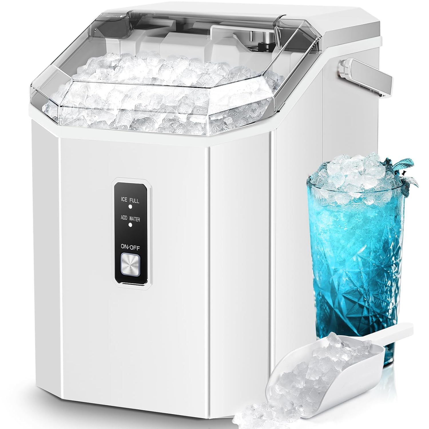 Nugget Ice Maker Countertop with Self-Cleaning Feature for Home
